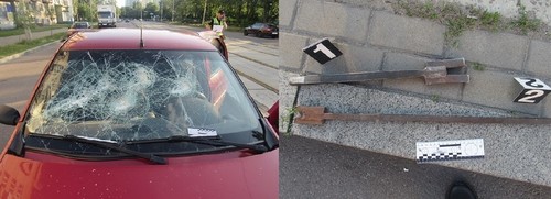На вулиці Алматинській хуліган пошкодив автомобіль металевими палицями